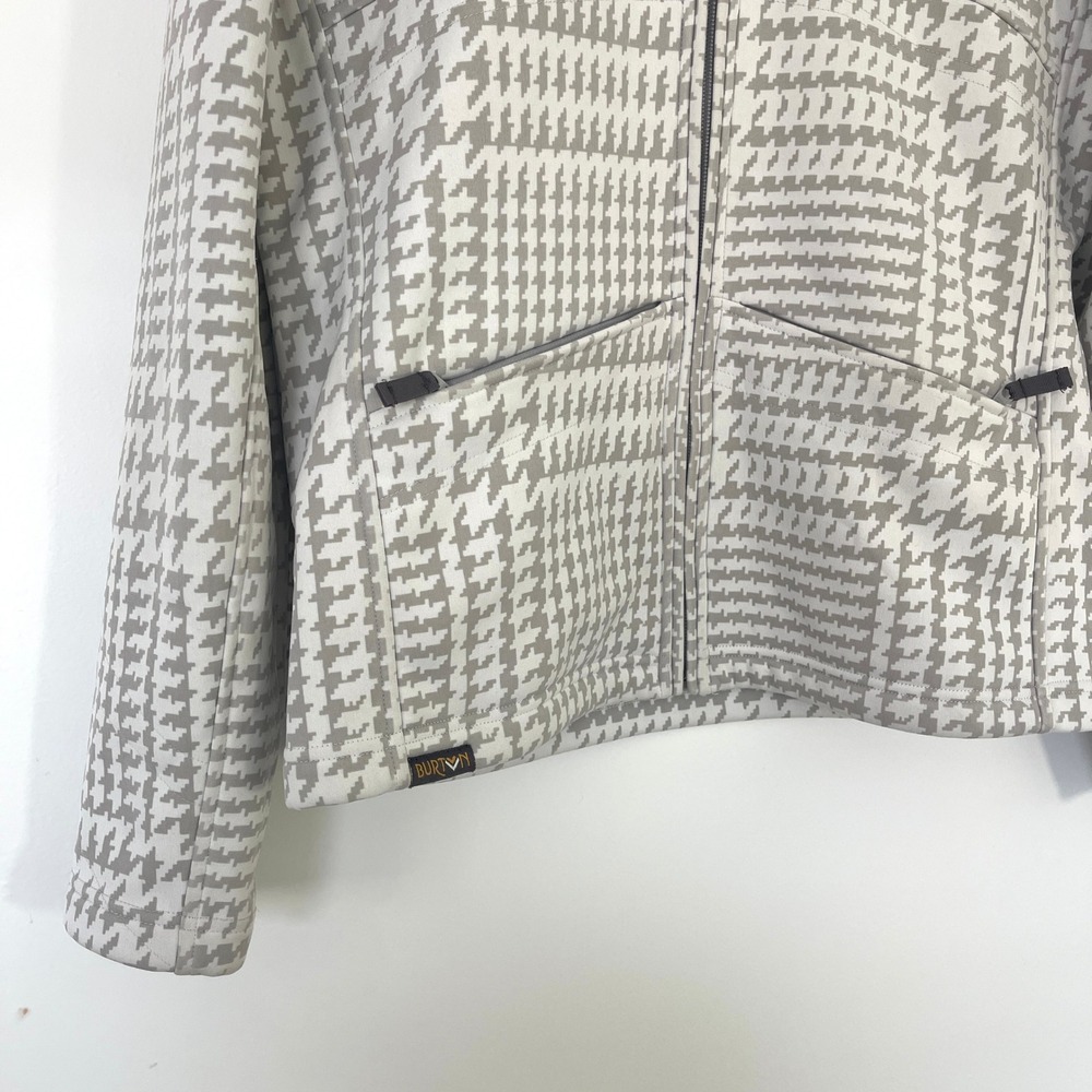 Burton Houndstooth Full Zip Hoodie Ski Jacket Women's Size‎ Medium Grey White - Picture 2 of 11